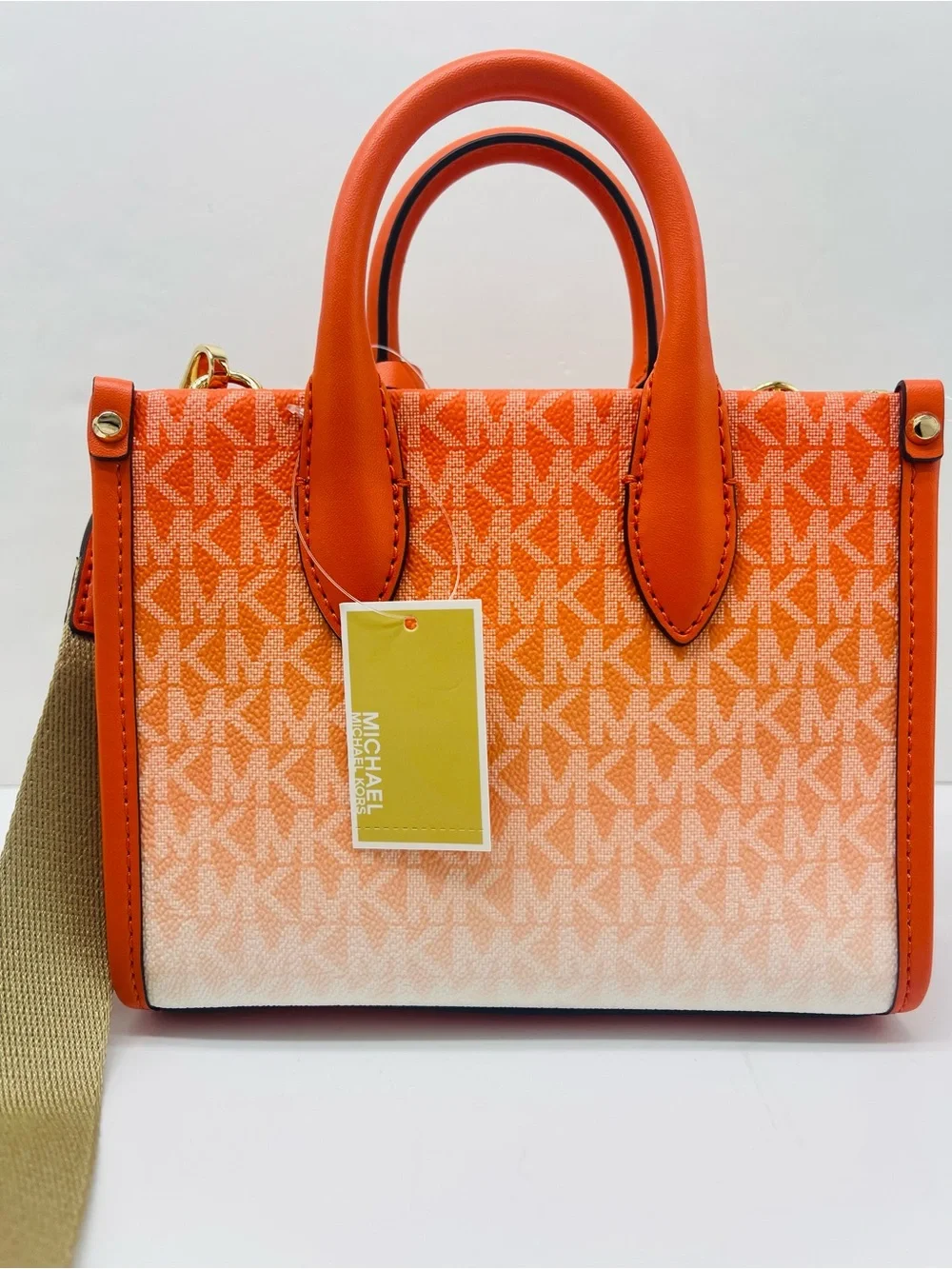 Michael Kors Mirella Extra-Sm Ombré Logo Crossbody XBODY Shopper Bag Poppy  NWT